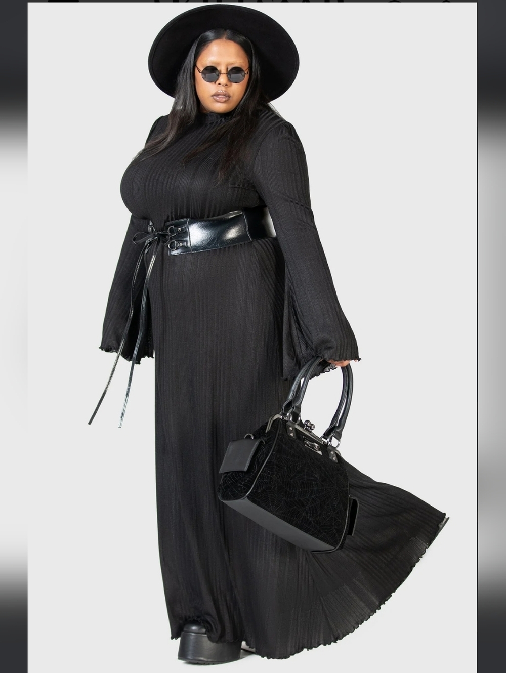 Killstar Black Maxi Dress with Bell Sleeves